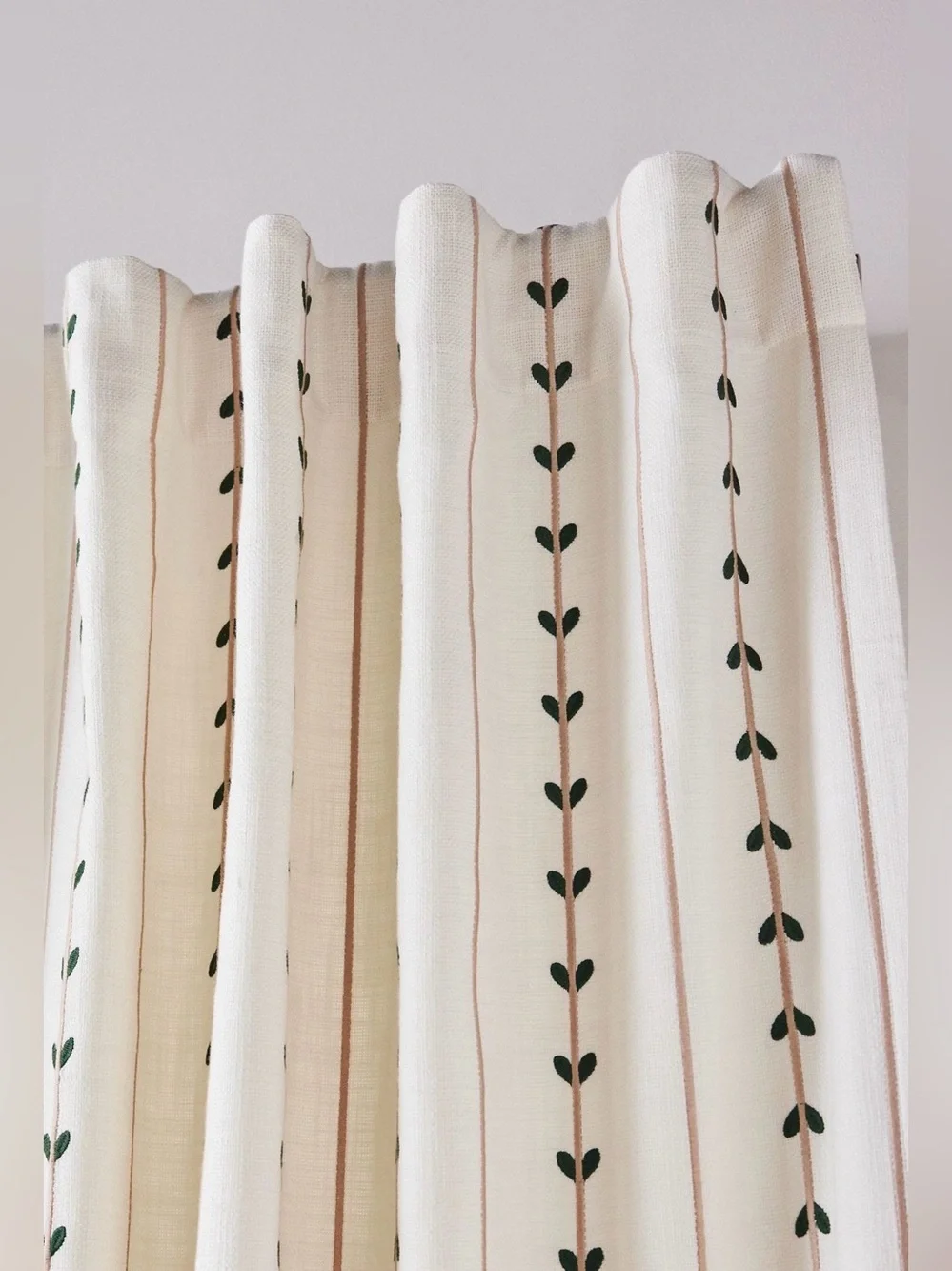 Anthropologie Embroidered Cotton Striped Hearts Curtain